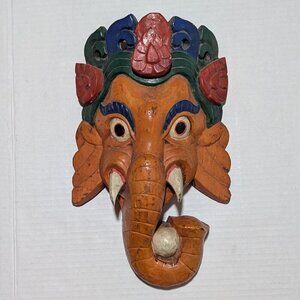 Hindu God Ganesh Wall Mask Wood Hand Crafted
